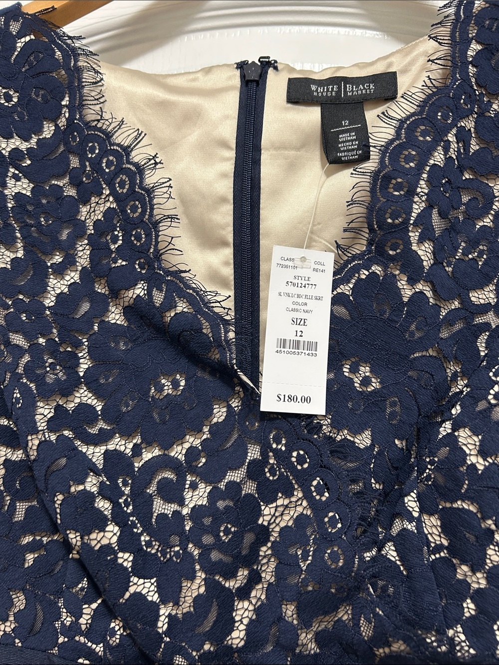 White House Black Market Navy and Cream Lace Midi Dress - Picture 2 of 3